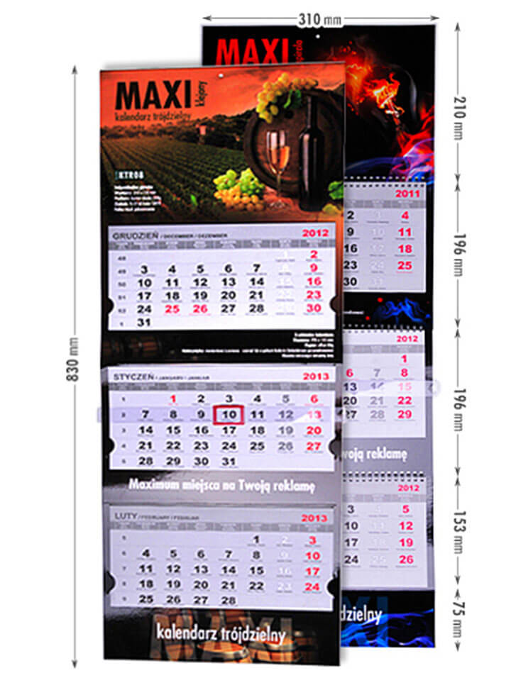 MAXI calendar - dimensions